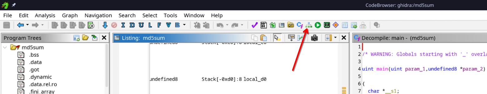 Ghidra's button to open a function's graph view
